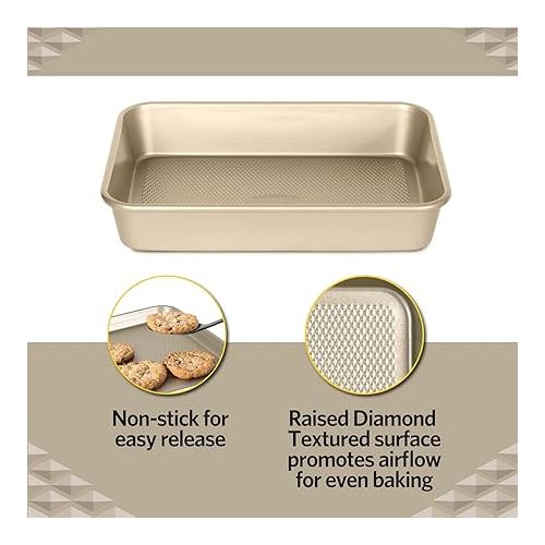  Glad Baking Pan Nonstick - Oblong Metal Dish for Cake and Lasagna - Heavy Duty Carbon Steel Bakeware, Small, Gold