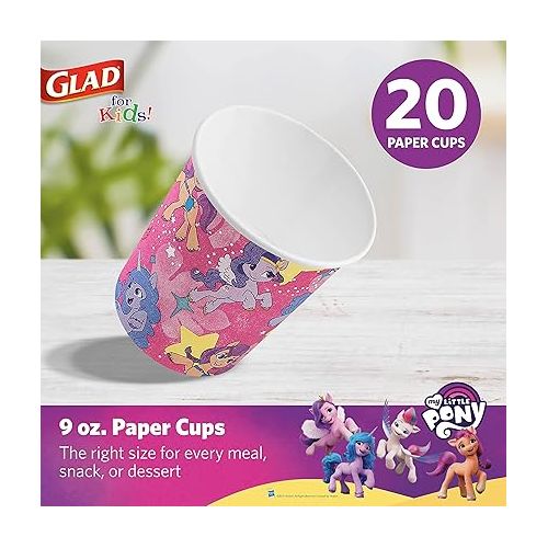  Glad for Kids My Little Pony Paper Cups | My Little Pony Super Stars Kids Drinking Cups | My Little Pony Unicorn Paper Cups for Everyday Use, 9 oz Paper Cups 20 Ct