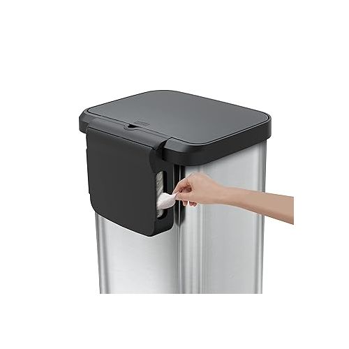  Glad GLD-74506 Stainless Steel Step Trash Can with Clorox Odor Protection | Large Metal Kitchen Garbage Bin with Soft Close Lid, Foot Pedal and Waste Bag Roll Holder, 13 Gallon, Stainless