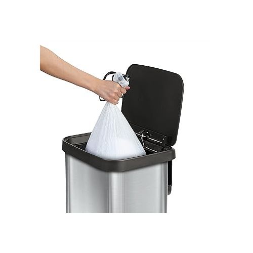  Glad GLD-74506 Stainless Steel Step Trash Can with Clorox Odor Protection | Large Metal Kitchen Garbage Bin with Soft Close Lid, Foot Pedal and Waste Bag Roll Holder, 13 Gallon, Stainless