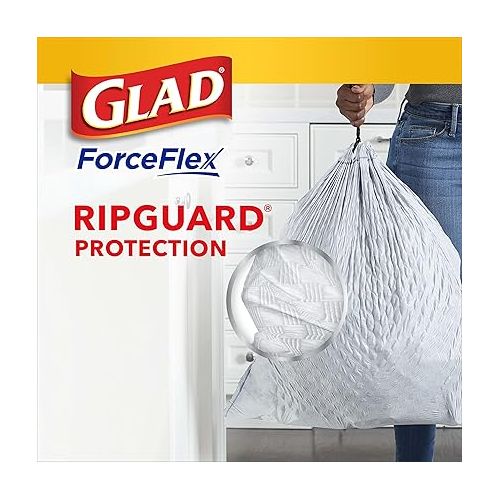  Glad Trash Bags, ForceFlex Tall Drawstring Garbage Bags, 13 Gallon White Trash Bags for Tall Kitchen Trash Can, Mediterranean Lavender with Febreze Freshness to Eliminate Odors, 40 Count