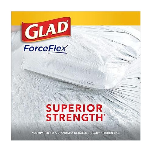  Glad Trash Bags, ForceFlex Tall Drawstring Garbage Bags, 13 Gallon White Trash Bags for Tall Kitchen Trash Can, Mediterranean Lavender with Febreze Freshness to Eliminate Odors, 40 Count