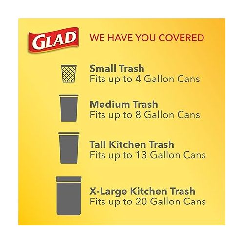  Glad Trash Bags, ForceFlex Tall Kitchen Drawstring Garbage Bags, 13 Gallon, Unscented, 120 Count.