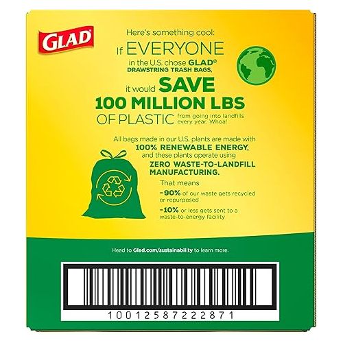  Glad Trash Bags, ForceFlex Tall Kitchen Drawstring Garbage Bags, 13 Gallon, Unscented, 120 Count.