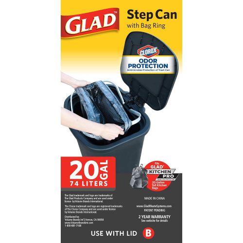  [아마존 핫딜] Glad GLAD GLD-74056 75 Liter Extra Capacity Plastic Step Can with CloroxTM Odor Protection | Fits Kitchen Pro 20 Gallon Trash Bags, Matte Black