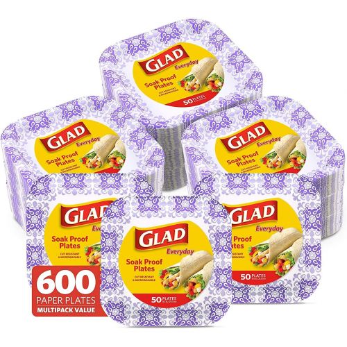  Glad Square Disposable Paper Plates for All Occasions | Soak Proof, Cut Proof, Microwaveable Heavy Duty Disposable Plates | 8.5 Diameter, 50 Count Bulk Paper Plates