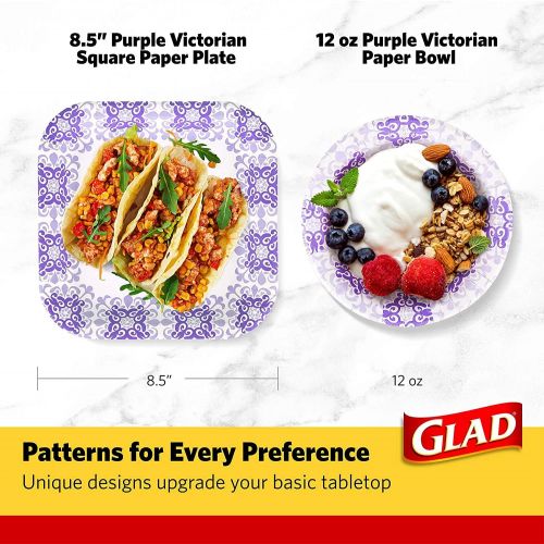  Glad Square Disposable Paper Plates for All Occasions | Soak Proof, Cut Proof, Microwaveable Heavy Duty Disposable Plates | 8.5 Diameter, 50 Count Bulk Paper Plates