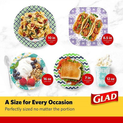  Glad Square Disposable Paper Plates for All Occasions | Soak Proof, Cut Proof, Microwaveable Heavy Duty Disposable Plates | 8.5 Diameter, 50 Count Bulk Paper Plates