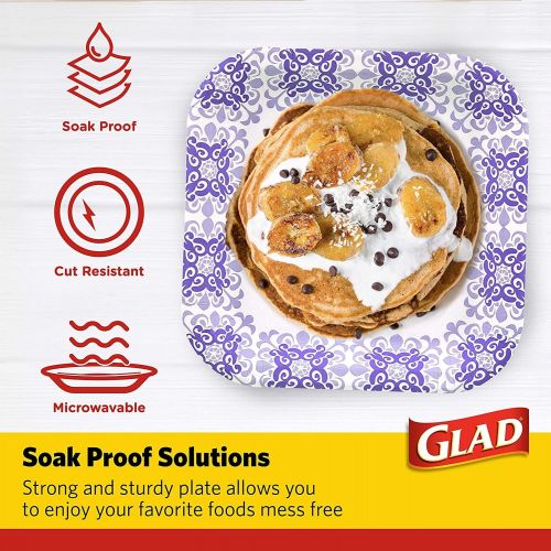  Glad Square Disposable Paper Plates for All Occasions | Soak Proof, Cut Proof, Microwaveable Heavy Duty Disposable Plates | 8.5 Diameter, 50 Count Bulk Paper Plates