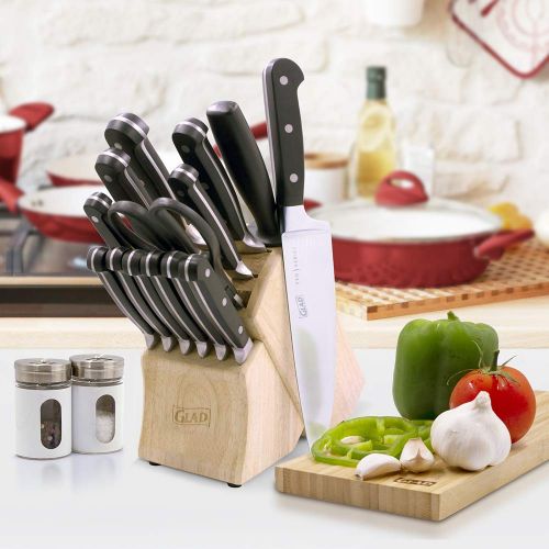  Glad GLAD GLD-79061 Kitchen 15 pc Pro Series Knife Set, Includes Shear, Sharpening Tool & Block | High Carbon Stainless Steel with Satin Finish, Tripl, One Size