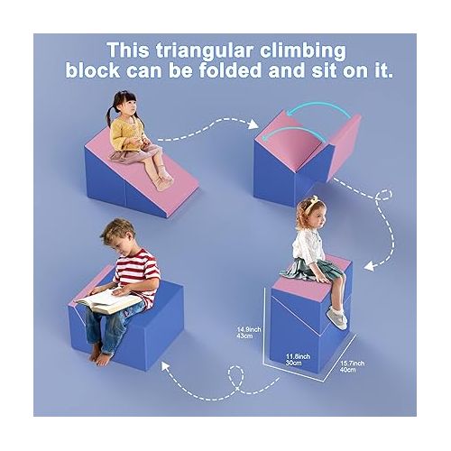  Glaf Foam Climbing Blocks for Toddlers 1-3 Climbing Toys Indoor Baby Soft Play with Tunnel Kids Climb and Crawl Playset Climber Equipment Play Gym Activity Foam Shape (Pink)