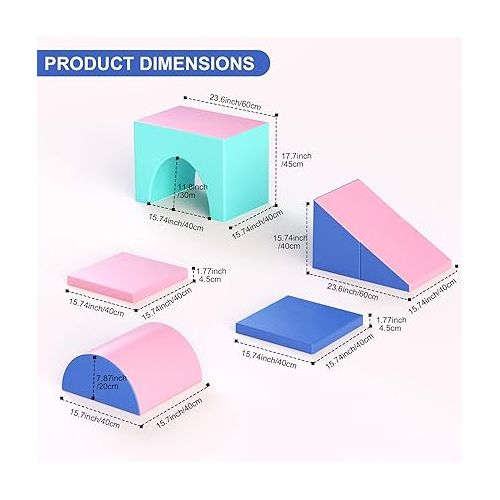  Glaf Foam Climbing Blocks for Toddlers 1-3 Climbing Toys Indoor Baby Soft Play with Tunnel Kids Climb and Crawl Playset Climber Equipment Play Gym Activity Foam Shape (Pink)