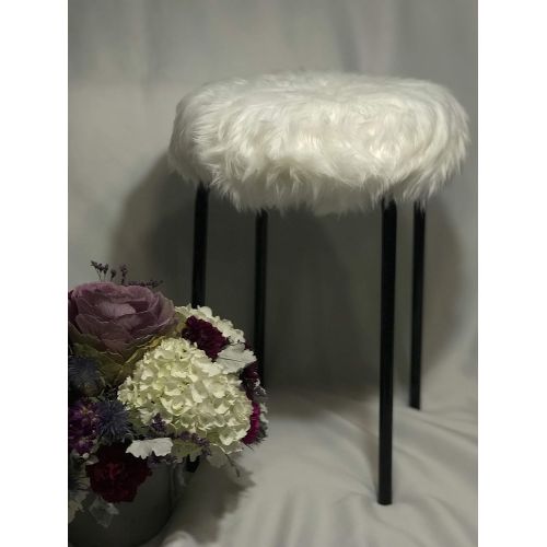  GlamFauxEver Faux Fur Vanity Stool