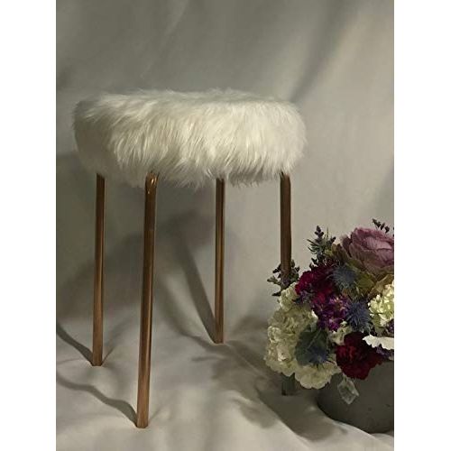  GlamFauxEver White Faux Fur Rose Gold Vanity Stool