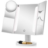 Glamazy Beauty Lighted LED Makeup Mirror w/ 1x Magnifying Vanity (2-Pc. Set) Portable, Compact Trifold | Brighter Clarity, Lit Daylight HD Lighting | Apply Cosmetics, Spot Skincare