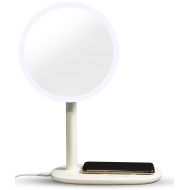 Glamstation GlamStation Mini Makeup Mirror with Lights - 3 in 1 Vanity Mirror, LED Desk Lamp, and Wireless Phone Charger -Dimmable (Ivory)