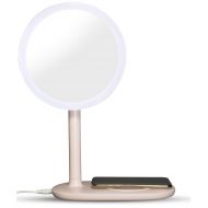 Glamstation GlamStation Mini Makeup Mirror with Lights - 3 in 1 Vanity Mirror, LED Desk Lamp, and Wireless Phone Charger - Dimmable (Pink)
