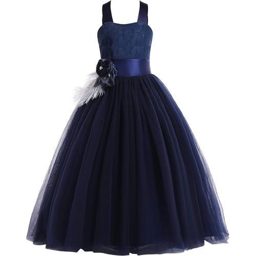  할로윈 용품Glamulice Lace Flower Girl Dress A-Line Straight Tutu Tulle Backless Fancy Princess Dresses Party Pageant Gown