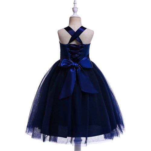  할로윈 용품Glamulice Lace Flower Girl Dress A-Line Straight Tutu Tulle Backless Fancy Princess Dresses Party Pageant Gown