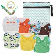 Glangels Premium Organic Reusable Cloth Diapers Set of 7 for Full Term & Preemie Babies Breathable...