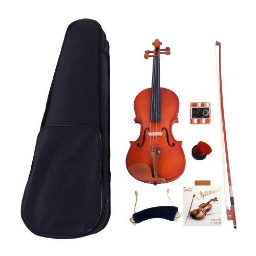  Zimtown 44 Matt Wood Color Violin + Case + Bow + Rosin + Shoulder Rest + String + Tuner Full Size