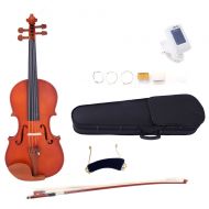 Zimtown 34 Acoustic Matt Natural Violin Fiddle with + Case + Bow + Rosin + Strings + Shoulder Rest + Tuner - Student Violin Starter Kit