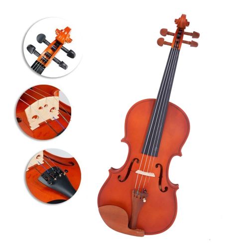  Zimtown 34 Acoustic Matt Natural Violin Fiddle with + Case + Bow + Rosin + Strings + Shoulder Rest + Tuner - Student Violin Starter Kit