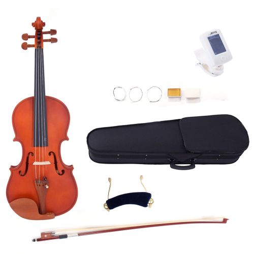  Zimtown 34 Acoustic Matt Natural Violin Fiddle with + Case + Bow + Rosin + Strings + Shoulder Rest + Tuner - Student Violin Starter Kit