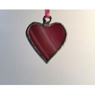 GlassAliceShop Small PINK Stained Glass Heart Ornaments or Gift Tags. Small sweetheart gift or valentine.