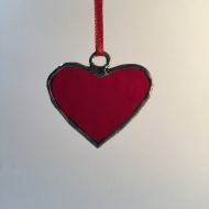 GlassAliceShop Small RED Stained Glass Heart Ornaments or Gift Tags. Small sweetheart gift or valentine.