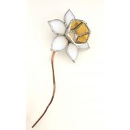 GlassArtByJohn White & Yellow Daffodil Stem - Tiffany Style Stained Glass - Gift for Gardener