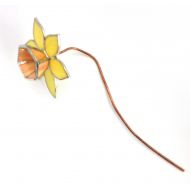 GlassArtByJohn Yellow & Orange Daffodil Stem - Tiffany Style Stained Glass - Gift for Gardener