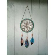 /GlassArtBySammyHart Stained Glass Dreamcatcher Unique Suncatcher, Unique Glass Feathers Bohemian Art Glass, Creative Gift Idea Native American Deco