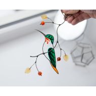 GlassArtStories Humming bird stained glass suncatcher / Glass hummingbird gift for Valentines day / Custom stained glass bird