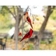 GlassArtStories Stained glass cardinal suncatcher Valentines Day gift / Stained glass bird grandparents gift