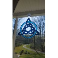 /GlassStudio820 Stained Glass Whimsical Trinity Knot in Shades of Blue