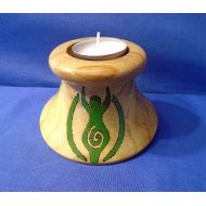 GlastonburyMystical Handmade & Hand-Painted Wooden Tea-Light Holder with *The Earth Mother/Goddess*