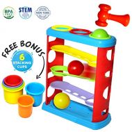 Gleeporte Pound a Ball Toy for Toddlers with 6 Bonus Stacking Cups, Hammer and Ball Pounding Montessori Toys for Babies, Fun Learning Developmental Toys for 1, 2, 3-Year-Olds, Best Toddler B