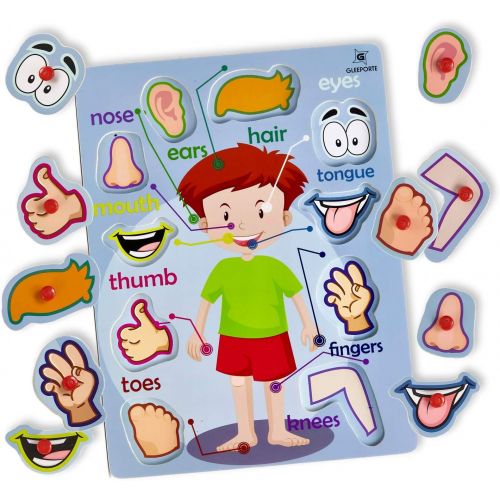  [아마존베스트]Gleeporte Wooden Peg Puzzle, My Body - Outside - Learning Educational Pegged Puzzle for Toddler & Kids (10 pcs)