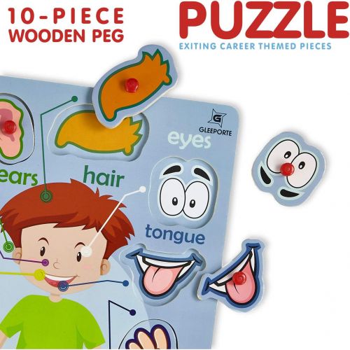 [아마존베스트]Gleeporte Wooden Peg Puzzle, My Body - Outside - Learning Educational Pegged Puzzle for Toddler & Kids (10 pcs)