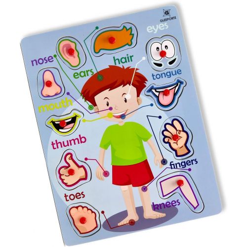  [아마존베스트]Gleeporte Wooden Peg Puzzle, My Body - Outside - Learning Educational Pegged Puzzle for Toddler & Kids (10 pcs)