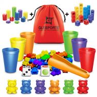 [아마존베스트]Gleeporte Rainbow Counting Bears With Matching Sorting Cups 150 Pcs Set JUMBO PACK + FREE Linking Cubes + FREE Counting Chips + FREE Storage Bag | STEM Educational Gift Toddler, Pre-School L