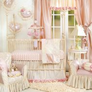 Crib Bedding Set by Glenna Jean | Baby Girl Nursery + Hand Crafted with Premium Quality Fabrics | Includes Quilt, Sheet and Bed Skirt with Pink and Ivory Accents