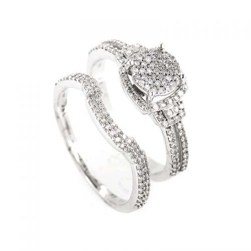  Glittering 14K White Gold Bridal Set