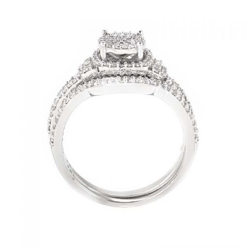  Glittering 14K White Gold Bridal Set