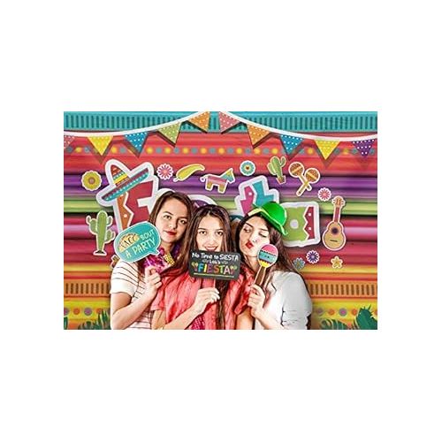  Fiesta Theme Photography Backdrop & Studio Props Kit, Cinco De Mayo Party Decorations, Mexican Photo Booth Background for Pictures, Summer Pool Mexicana Birthday Party Supplies