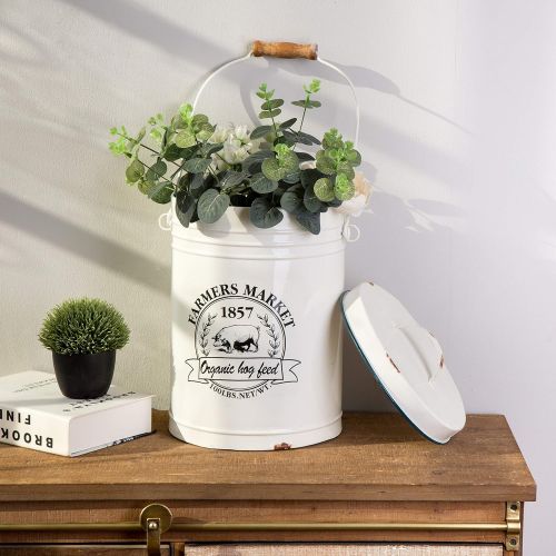  Glitzhome Farmhouse Metal Enamel Canister with Handle and Cover Planters Farmhouse Theme Home/Garden Decor