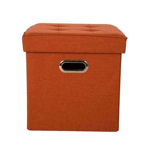  Glitzhome Foldable Linen Cube Storage Ottoman with Padded Seat (Orange Set of 2)