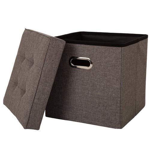  Glitzhome Foldable Linen Cube Storage Ottoman with Padded Seat (Orange Set of 2)