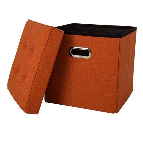  Glitzhome Foldable Linen Cube Storage Ottoman with Padded Seat (Orange Set of 2)